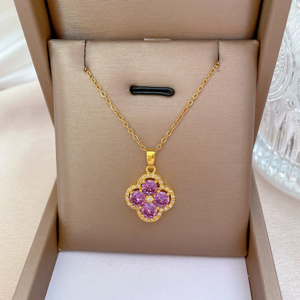 Wholesale Titanium Steel And Copper Necklace With Geometric Pattern And Diamond Microinlaid And Electroplating For Unisex