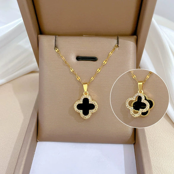 Wholesale Titanium Steel And Copper Necklace With Geometric Pattern And Diamond Microinlaid And Electroplating For Unisex