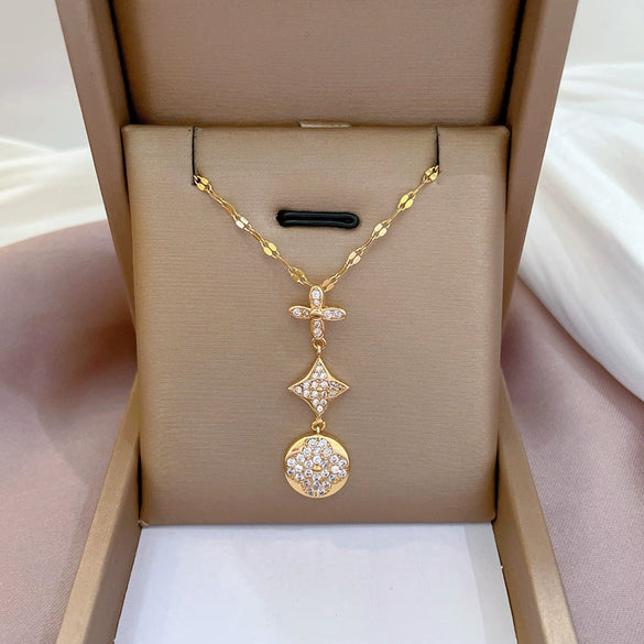 Wholesale Titanium Steel And Copper Necklace With Geometric Pattern And Diamond Microinlaid And Electroplating For Unisex