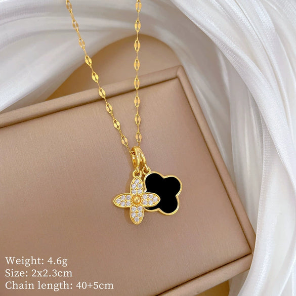 Wholesale Titanium Steel And Copper Necklace With Geometric Pattern And Diamond Microinlaid And Electroplating For Unisex