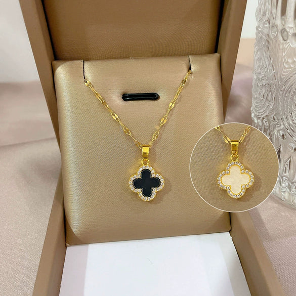 Wholesale Titanium Steel And Copper Necklace With Geometric Pattern And Diamond Microinlaid And Electroplating For Unisex