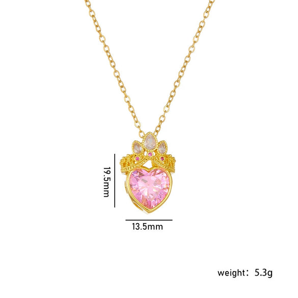 Wholesale Titanium Steel And Copper Ochain Clavicle Necklace With Mixed Gem Inlay Crown And Heart Pattern For Women Light Luxury Style Electroplating Process