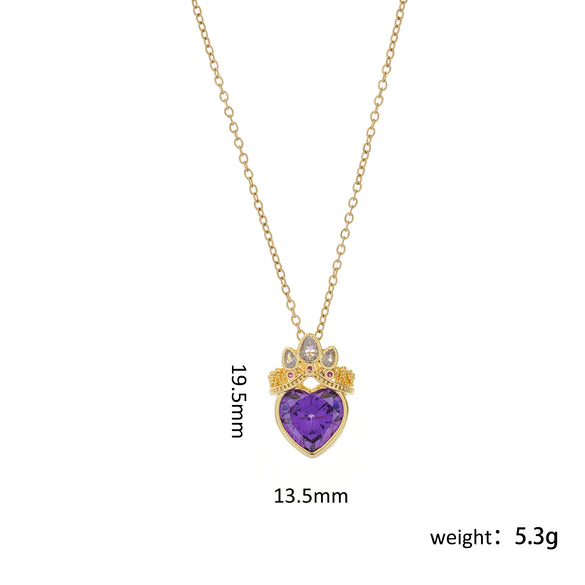 Wholesale Titanium Steel And Copper Ochain Clavicle Necklace With Mixed Gem Inlay Crown And Heart Pattern For Women Light Luxury Style Electroplating Process