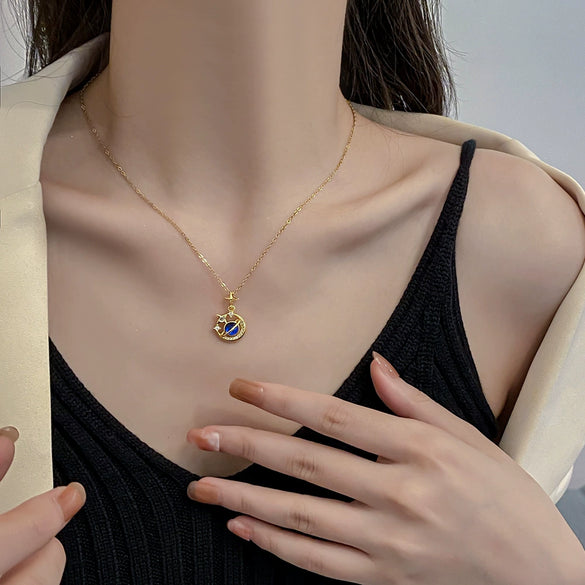 Wholesale Titanium Steel And Copper Star Moon Pendant Necklace For Women Fashionable Light Luxury Electroplating Style
