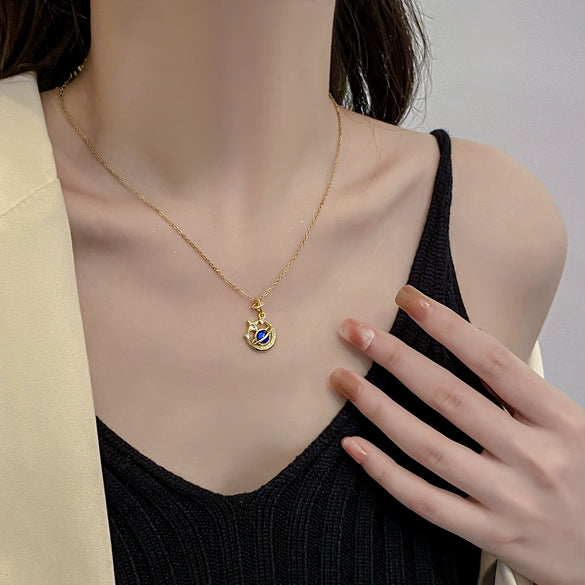 Wholesale Titanium Steel And Copper Star Moon Pendant Necklace For Women Fashionable Light Luxury Electroplating Style