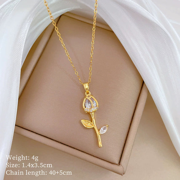 Wholesale Titanium Steel And Copper Women's Necklace With Geometric Shapes And Micro Diamond Inlay In Light Luxury And Cartoon Style