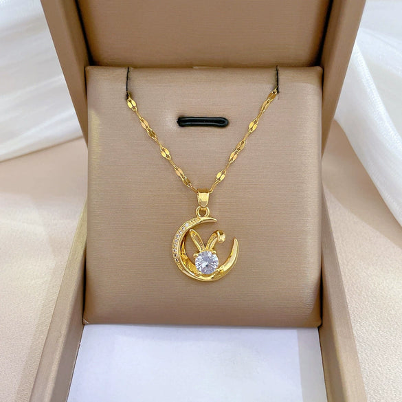 Wholesale Titanium Steel And Copper Women's Necklace With Geometric Shapes And Micro Diamond Inlay In Light Luxury And Cartoon Style