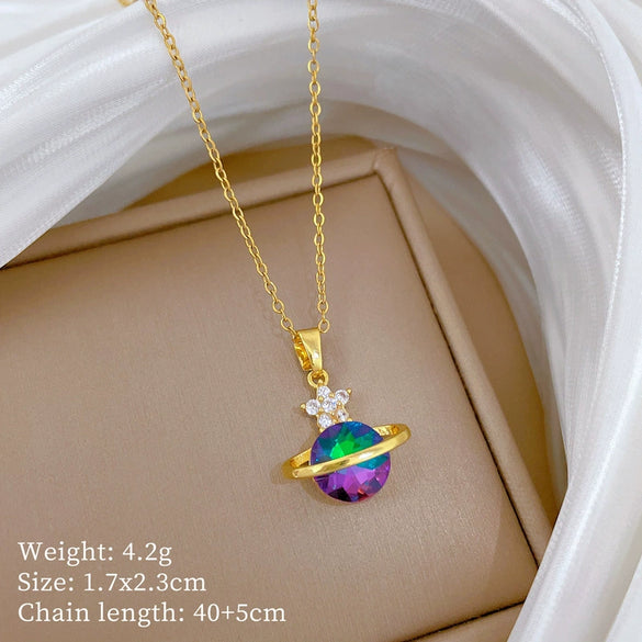 Wholesale Titanium Steel And Copper Women's Necklace With Geometric Shapes And Micro Diamond Inlay In Light Luxury And Cartoon Style
