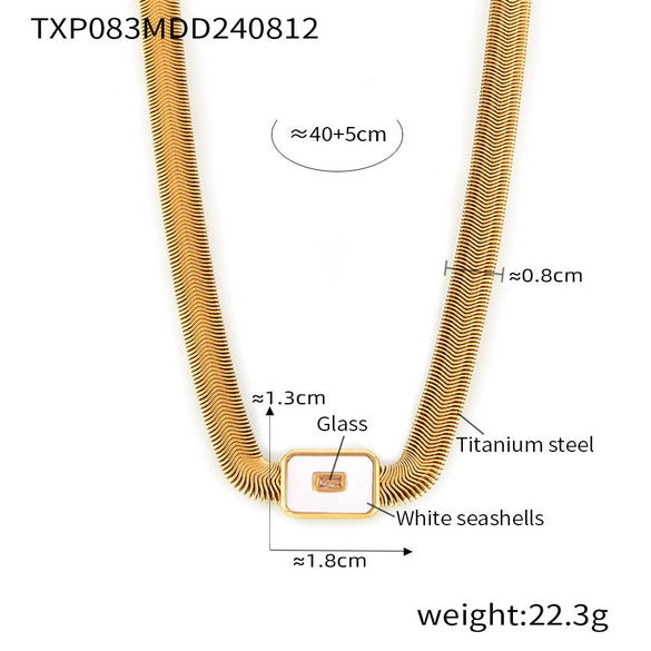 Wholesale 316L Stainless Steel And Glass Inlaid Geometric Square Necklace And Bracelet With Electroplating