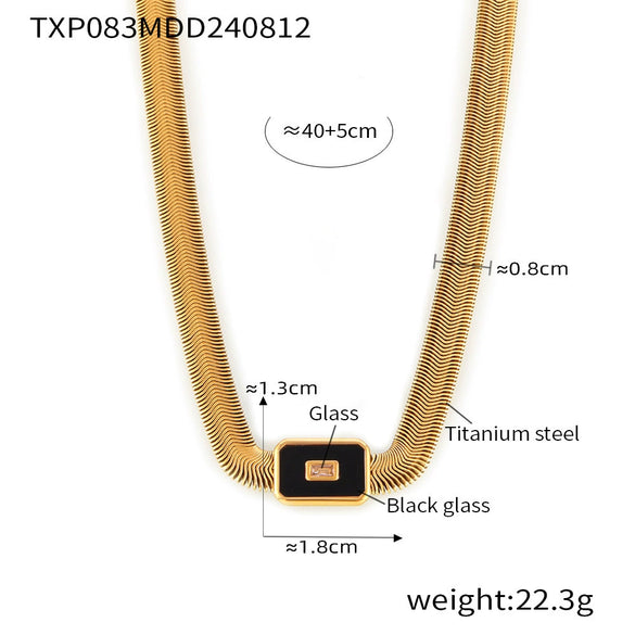 Wholesale 316L Stainless Steel And Glass Inlaid Geometric Square Necklace And Bracelet With Electroplating