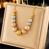 Wholesale Titanium Steel And Stainless Steel Beaded Chain Necklace Retro Geometric Electroplated Design For Women