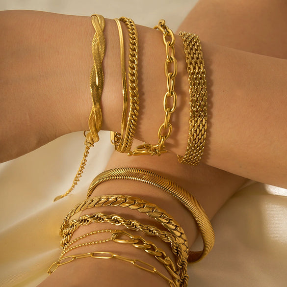Wholesale Titanium Steel And Stainless Steel Bracelet With Geometric Style Cuban And Flat Snake Chain Women's Light Luxury High End Unisex Accessories