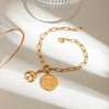 Wholesale Titanium Steel And Stainless Steel Geometric Coin Zircon Inlaid Bracelet For Women With Diamond Design