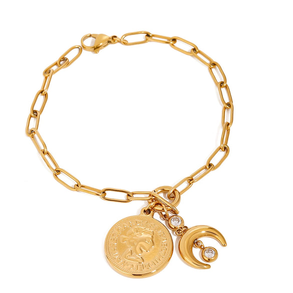 Wholesale Titanium Steel And Stainless Steel Geometric Coin Zircon Inlaid Bracelet For Women With Diamond Design
