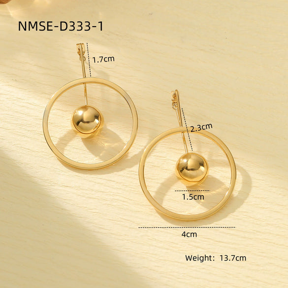 Wholesale Titanium Steel And Stainless Steel Geometric Hollow Large Circle Ball Earrings For Women Electroplated Fashion Style