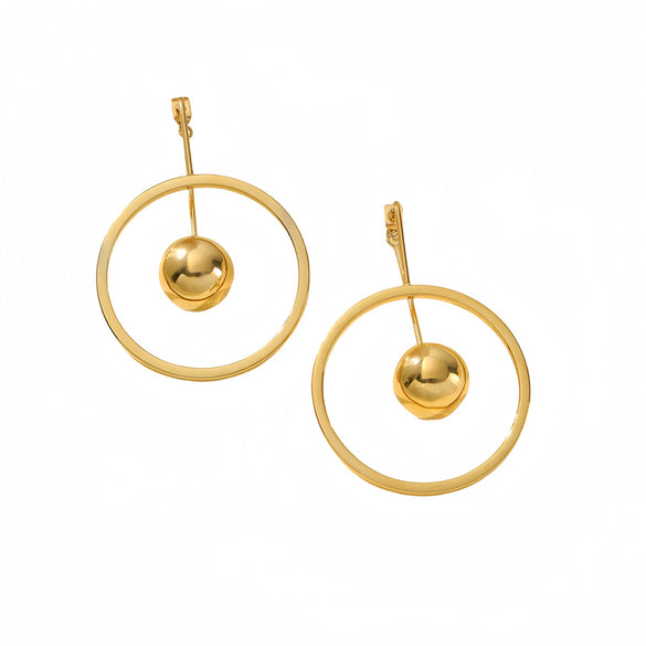 Wholesale Titanium Steel And Stainless Steel Geometric Hollow Large Circle Ball Earrings For Women Electroplated Fashion Style