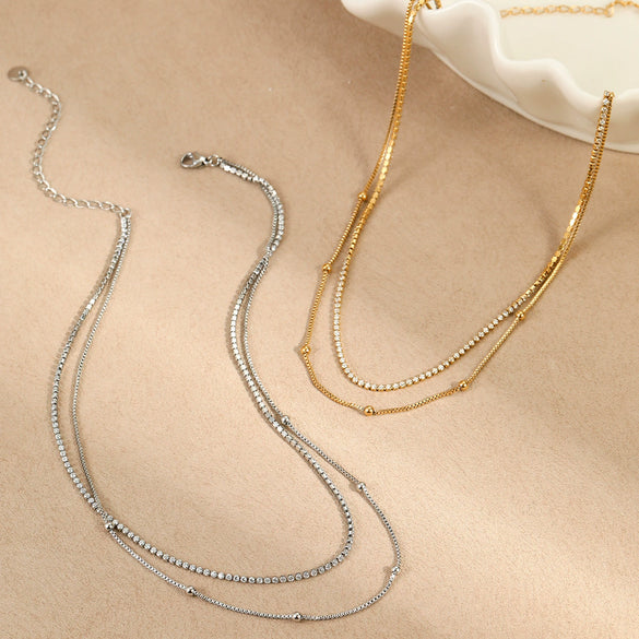 Wholesale Titanium Steel And Stainless Steel Geometric Mini Double Layer Clavicle Necklace With Electroplating Simple Cold Style For Women