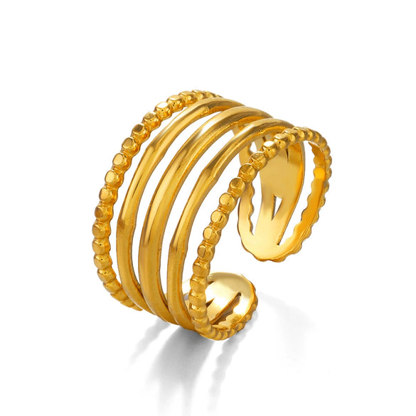 Wholesale Titanium Steel And Stainless Steel Geometric Style Open Adjustable Ring For Women 18K Gold Plated