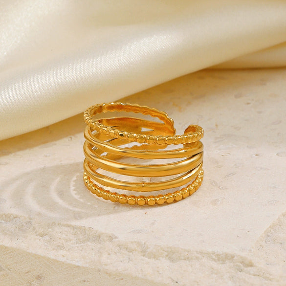 Wholesale Titanium Steel And Stainless Steel Geometric Style Open Adjustable Ring For Women 18K Gold Plated