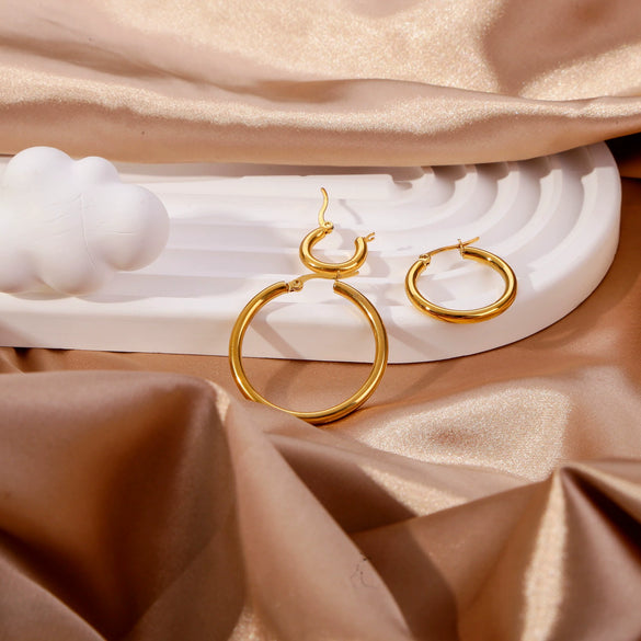 Wholesale Titanium Steel And Stainless Steel Hollow Crescent Earrings With 18K Gold Electroplating