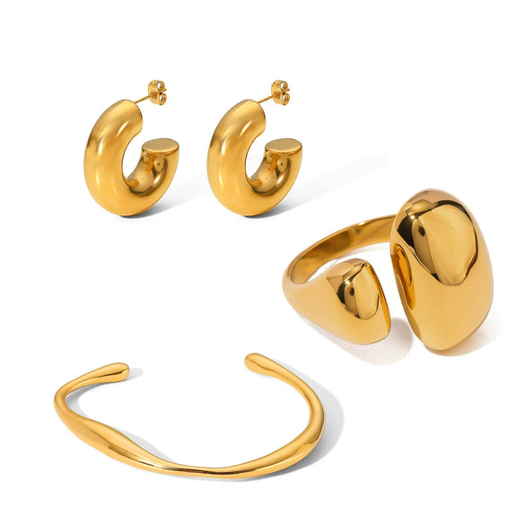 Wholesale Titanium Steel And Stainless Steel Jewelry Set With Geometric Design And Electroplating For Women