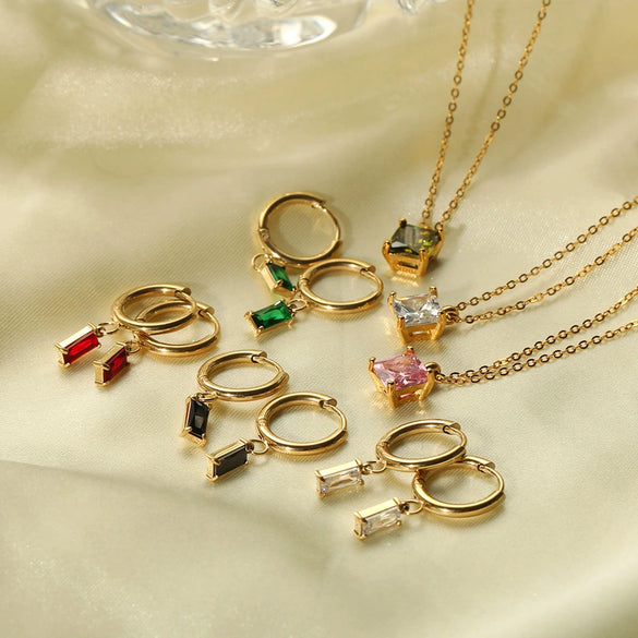 Wholesale Titanium Steel And Stainless Steel Jewelry With Geometric Pattern And Electroplating Treatment Earrings And Necklace Set