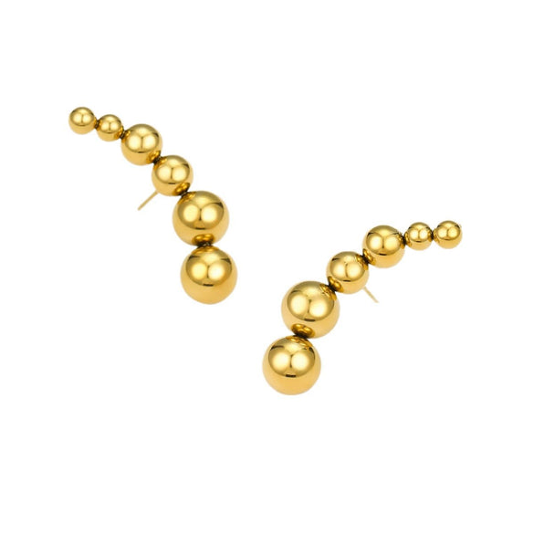 Wholesale Titanium Steel And Stainless Steel 18K Vintage Exaggerated Curved Round Bead Earrings With Electroplating