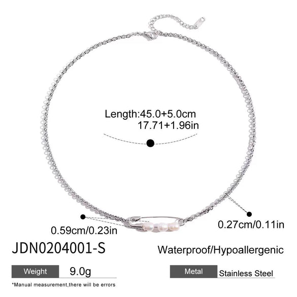 Wholesale Titanium Steel And Stainless Steel Pearl Necklace With Geometric Design And Electroplating For Women