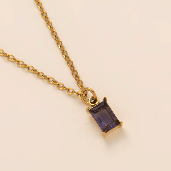 Wholesale Titanium Steel And Stainless Steel Retro Geometric Ochain Necklace With December Birthstone Pendant Plated In 18K Gold Color Unisex