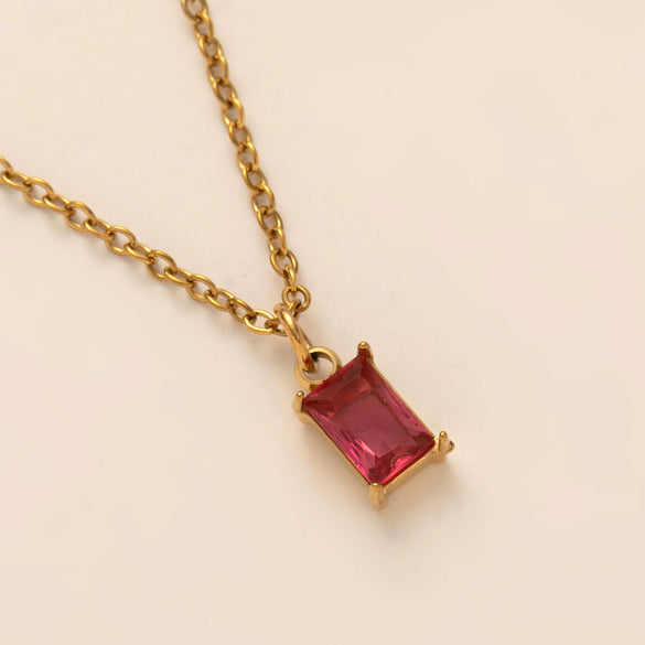 Wholesale Titanium Steel And Stainless Steel Retro Geometric Ochain Necklace With December Birthstone Pendant Plated In 18K Gold Color Unisex