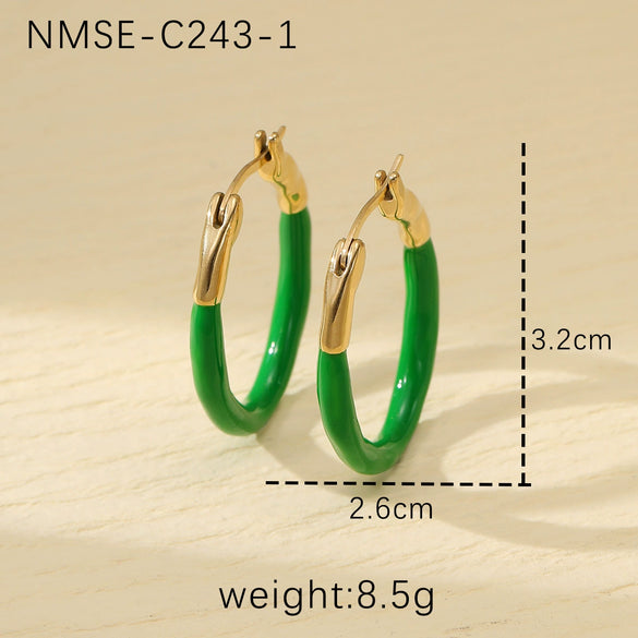 Wholesale Titanium Steel And Stainless Steel Retro Geometric Round Earrings With Oil Dropping Design And Electroplating Treatment For Women