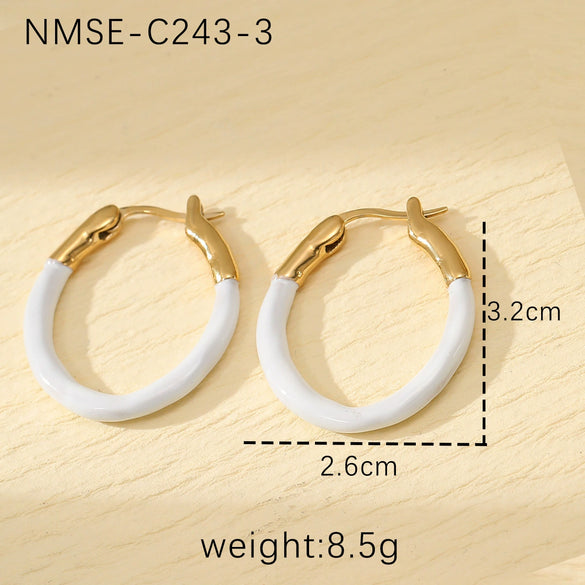 Wholesale Titanium Steel And Stainless Steel Retro Geometric Round Earrings With Oil Dropping Design And Electroplating Treatment For Women