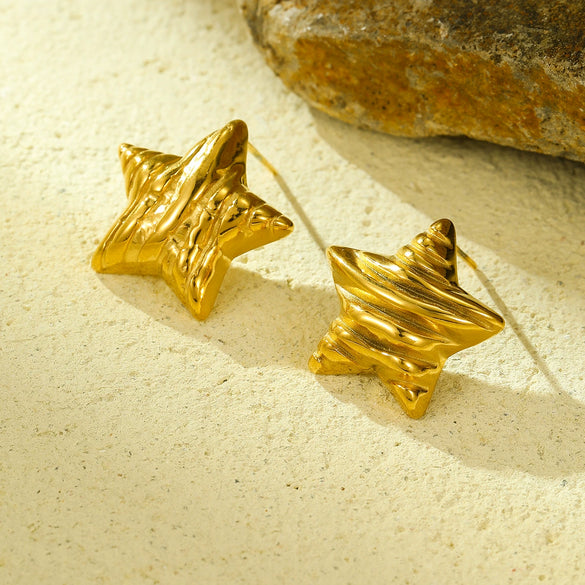 Wholesale Titanium Steel And Stainless Steel Star Fold Texture Fashion Electroplated Earrings