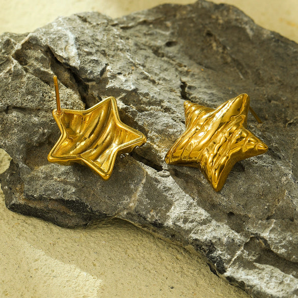 Wholesale Titanium Steel And Stainless Steel Star Fold Texture Fashion Electroplated Earrings