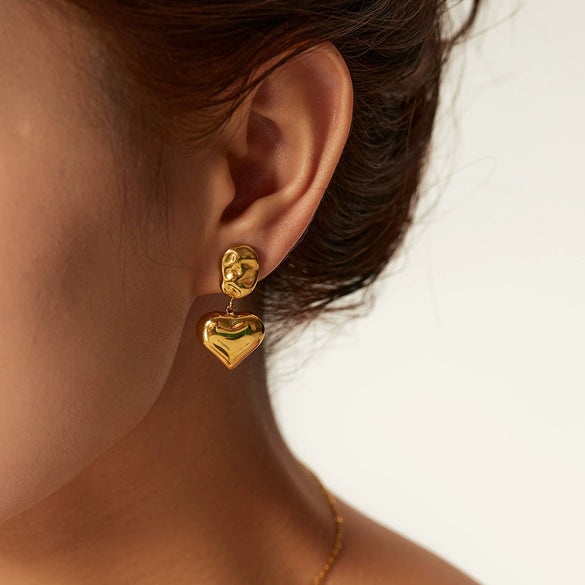 Wholesale Titanium Steel And Stainless Steel Women's High Polished 14K Gold Plated Electroplated Irregular Heart Shape Geometric Pendant Earrings