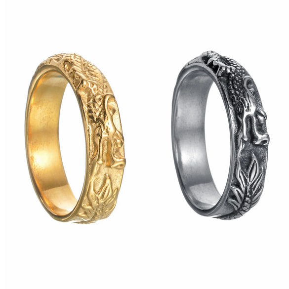 Wholesale Titanium Steel Animal Zodiac Dragon Shape Ring Electroplated Jewelry