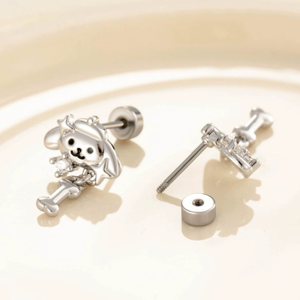 Wholesale Titanium Steel Animals Puppy Bone Style Women's Ear Nails With Electroplating