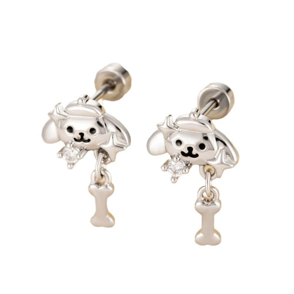 Wholesale Titanium Steel Animals Puppy Bone Style Women's Ear Nails With Electroplating