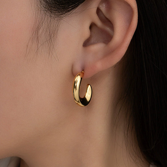 Wholesale Titanium Steel Asymmetrical Cshaped Electroplated Women's Simple Style Earrings