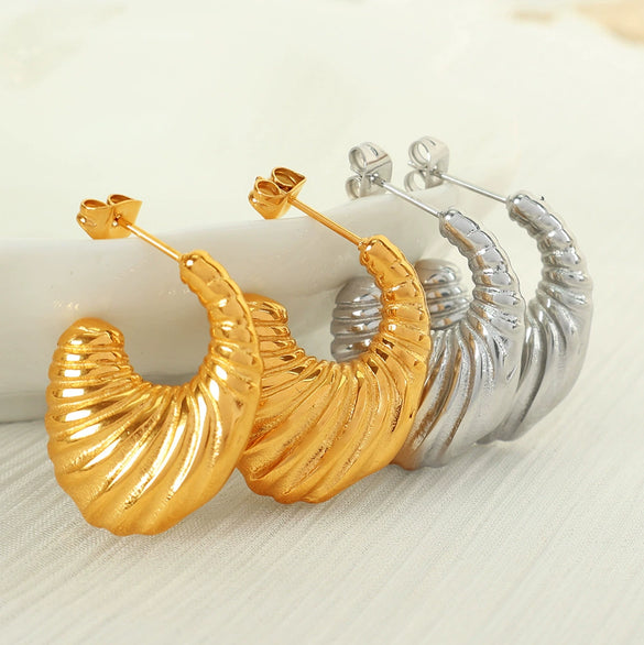 Wholesale 316L Stainless Steel Asymmetrical Threaded Open Exaggerated Geometric Electroplated Fashion Earrings For Women