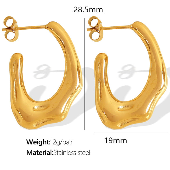 Wholesale 316L Stainless Steel Asymmetrical Threaded Open Exaggerated Geometric Electroplated Fashion Earrings For Women