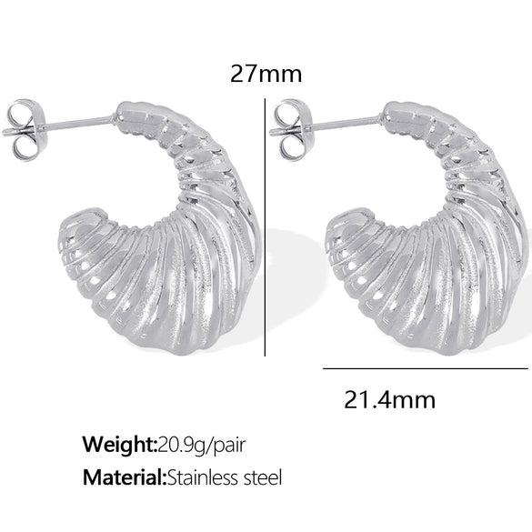 Wholesale 316L Stainless Steel Asymmetrical Threaded Open Exaggerated Geometric Electroplated Fashion Earrings For Women
