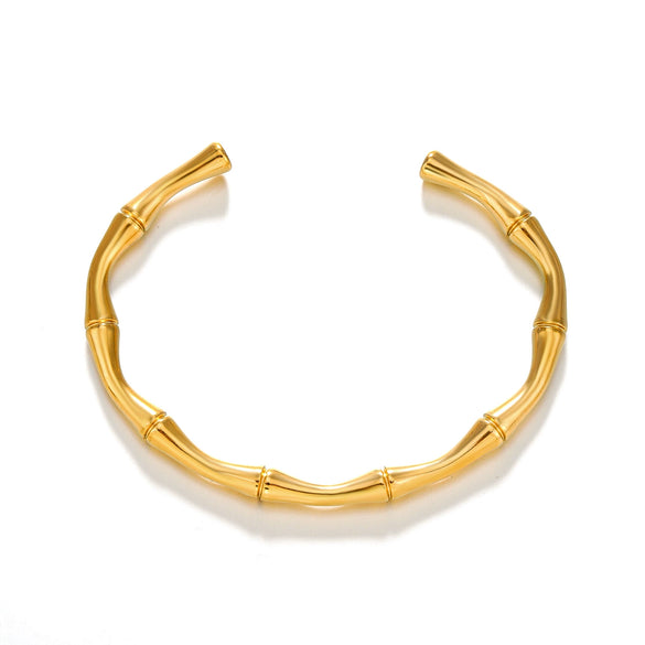 Wholesale Titanium Steel Bamboo Style Open Adjustable Women's Bracelet 18K Gold Plated