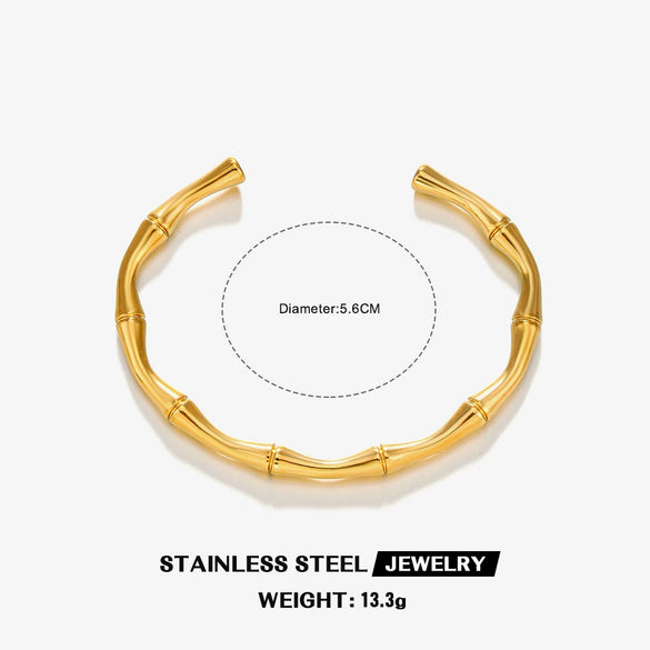 Wholesale Titanium Steel Bamboo Style Open Adjustable Women's Bracelet 18K Gold Plated