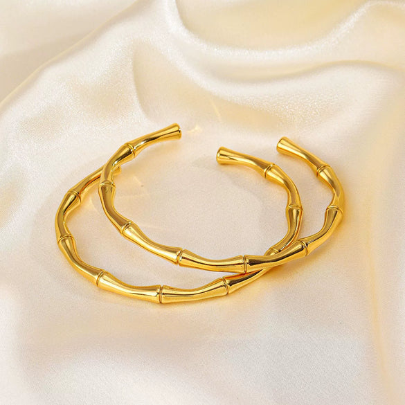 Wholesale Titanium Steel Bamboo Style Open Adjustable Women's Bracelet 18K Gold Plated