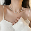 Wholesale Titanium Steel Baroque Pearl Necklace With Geometric Pattern And Real Gold Plating For Women
