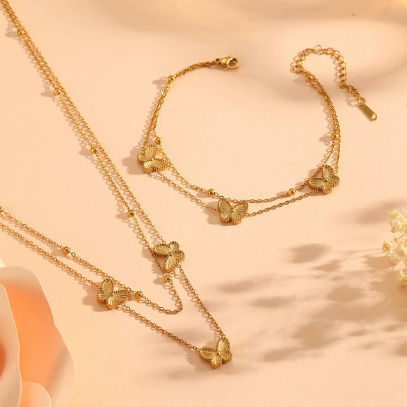 Wholesale Titanium Steel Bead Jewelry With Butterfly Bead Double Sided Engraved Pendant Set Heart Water Drop Bell Pattern For Women