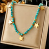 Wholesale Titanium Steel Beaded Butterfly Star Hollow Eye Pendant Round Bead Necklace Fashion Retro Style Electroplated