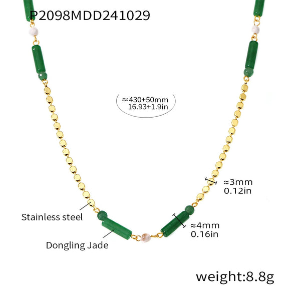 Wholesale 316L Stainless Steel Beaded Cat's Eye Stone Water Drop Collarbone Necklace Geometric Style Electroplated For Unisex