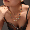 Wholesale 316L Stainless Steel Beaded Cat's Eye Stone Water Drop Collarbone Necklace Geometric Style Electroplated For Unisex